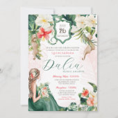 Tropischer Leaf Emerald Green Floral Quinceanera Einladung (Vorderseite)