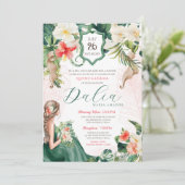 Tropischer Leaf Emerald Green Floral Quinceanera Einladung (Stehend Vorderseite)
