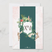 Tropischer Leaf Emerald Green Floral Quinceanera Einladung (Rückseite)