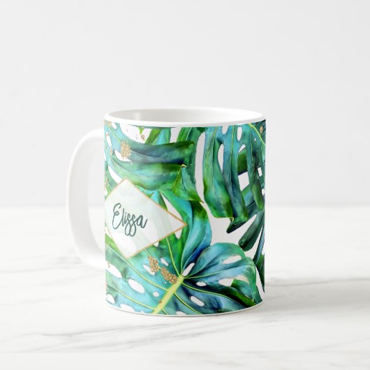 Tropischer Leaf Gold Glitzer Beach Kaffeetasse (Vorderseite Links)