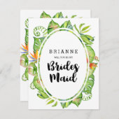 Tropischer Leaf Kranz wird meine Bridesmaid sein Einladung (Vorne/Hinten)