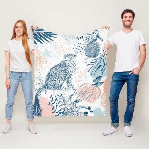 Tropischer Leopard Blau Pfirsich Abstrakt Fleecedecke