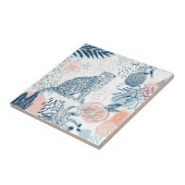 Tropischer Leopard Blau Pfirsich Abstrakt Fliese (Seite)