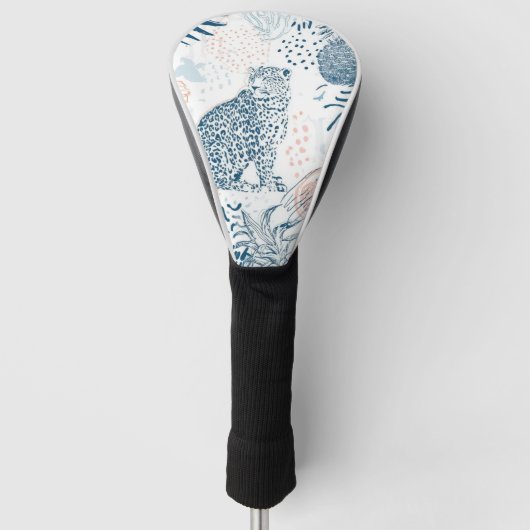 Tropischer Leopard Blau Pfirsich Abstrakt Golf Headcover (Vorderseite)