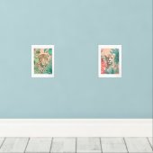 Tropischer Leopard & Cheetah Wall Art Print Set | (Holzboden)