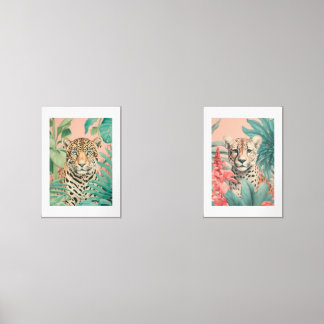 Tropischer Leopard & Cheetah Wall Art Print Set |