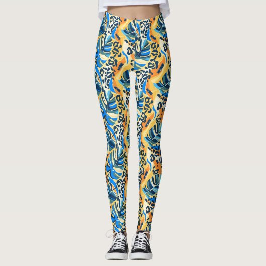 Tropischer Leopard Leggings (Vorderseite)