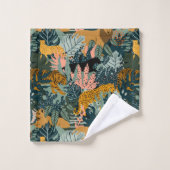 Tropischer Leopard und Tiger-Dschungelmuster Badhandtuch Set (Waschlappen)