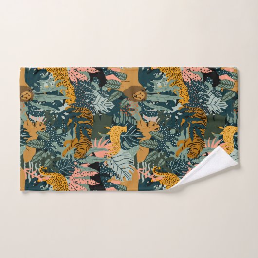 Tropischer Leopard und Tiger-Dschungelmuster Badhandtuch Set (Handtuch)