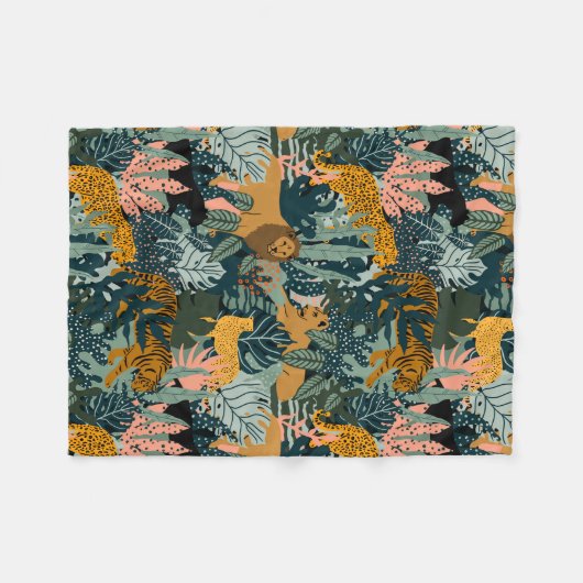 Tropischer Leopard und Tiger-Dschungelmuster Fleecedecke (Vorderseite (Horizontal))