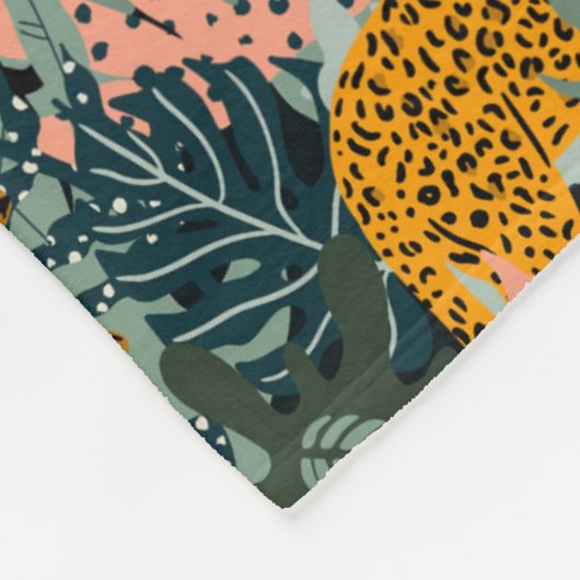 Tropischer Leopard und Tiger-Dschungelmuster  Fleecedecke (Ecke)