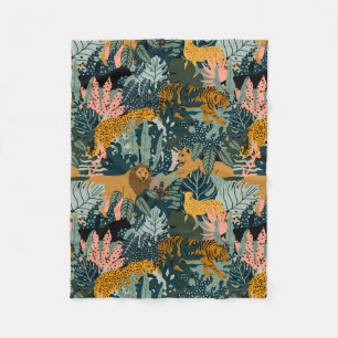 Tropischer Leopard und Tiger-Dschungelmuster  Fleecedecke