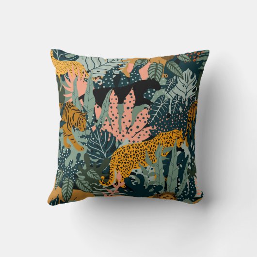 Tropischer Leopard und Tiger-Dschungelmuster Kissen (Rückseite)