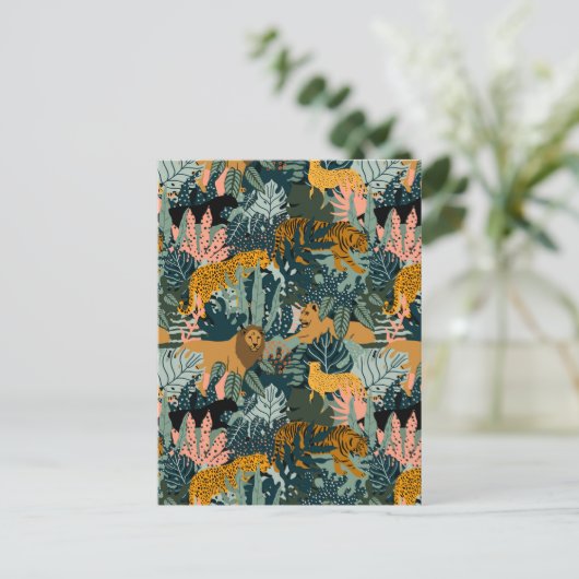 Tropischer Leopard und Tiger-Dschungelmuster Postkarte (Stehend Vorderseite)