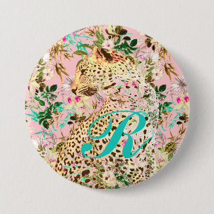 Tropischer Leopardenprint Floral Hawaiian Button