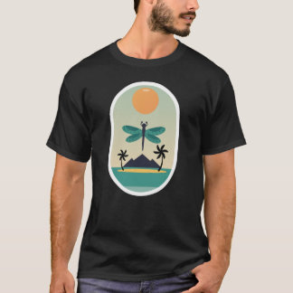 Tropischer Libellen-Sonnenuntergang Retro-Insel-Vi T-Shirt
