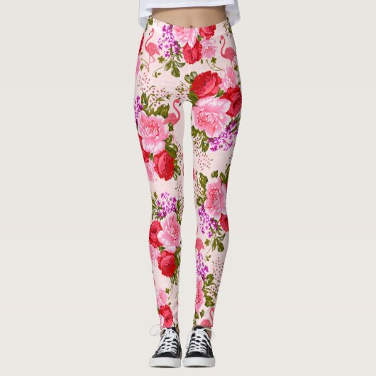 Tropischer mit Blumenflamingo der Vintagen boho Leggings (Vorderseite)