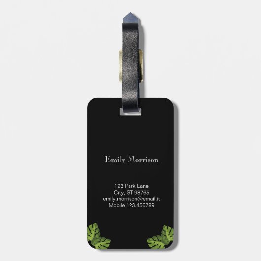 Tropischer mit Monogramm Gepäckumbau des Blätter-| Gepäckanhänger (Rückseite vertikal)