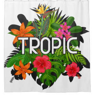 Tropischer moderner tropischer Hibiskus Text auf g Duschvorhang