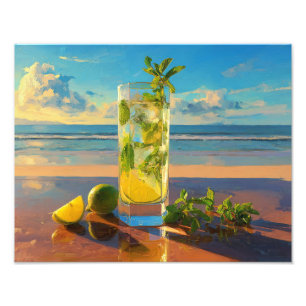Tropischer Mojito-Sonnenuntergang Strand Erfrischu Fotodruck