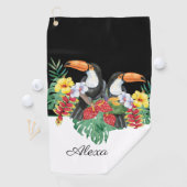 Tropischer Monogramm-Name Schwarz-Weiß-Toucan Golfhandtuch (Insitu)