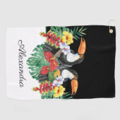 Tropischer Monogramm-Name Schwarz-Weiß-Toucan Golfhandtuch (Horizontal)