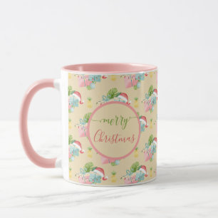 Tropischer Monstera-Blatt-Santa-Hut Weihnachtsgesc Tasse