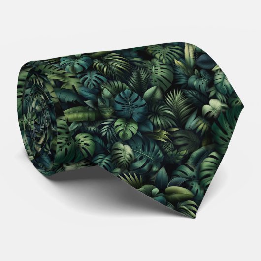 Tropischer Monstera Botanischer Grüner Dschungel D Krawatte (Gerollt)