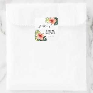 Tropischer Monstera-Palm-Hochzeitsdusche  Quadratischer Aufkleber