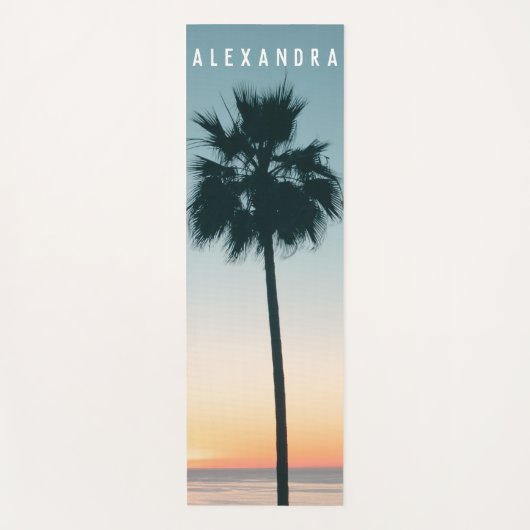 Tropischer Name Aquamarin Orange Palm Tree Sunset Yogamatte (Vorderseite)