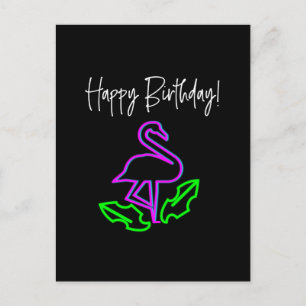 Tropischer Neon-Flamingo Helles Geburtstag Postkarte