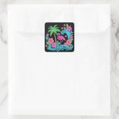 Tropischer Neon-Flamingo Quadratischer Aufkleber (Tasche)