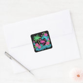 Tropischer Neon-Flamingo Quadratischer Aufkleber (Umschlag)