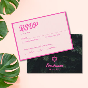Tropischer Neon Pink Bat Mitzvah RSVP-Karte Begleitkarte