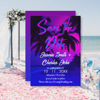 Tropischer Neon Vintag Beach Save the Date Einladung