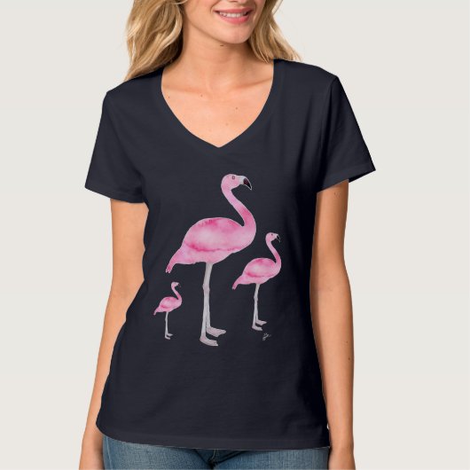 Tropischer Niedlich rosa Flamingos Navy Blauer Som T-Shirt (Vorderseite)