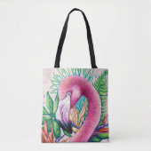 Tropischer Niedlicher Blumenrosa Flamingo Tote Beu Tasche (Vorderseite)