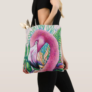 Tropischer Niedlicher Blumenrosa Flamingo Tote Beu Tasche