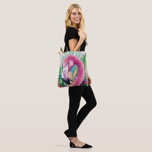 Tropischer Niedlicher Blumenrosa Flamingo Tote Beu Tasche (Am Model)