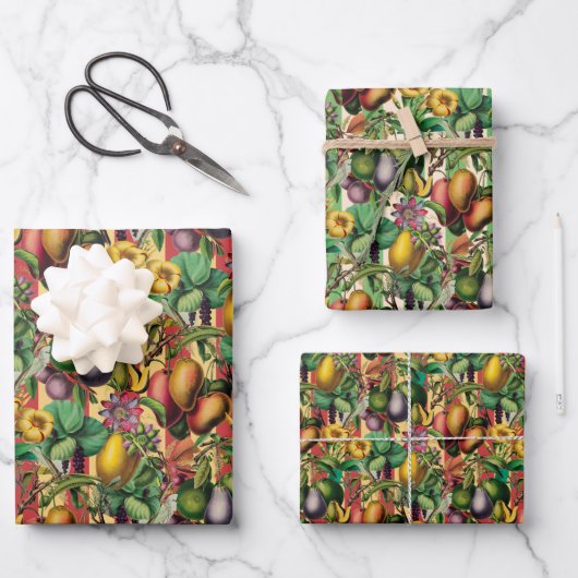 Tropischer Obstgarten Vintag botanisch Geschenkpapier Set (Vorderseite)