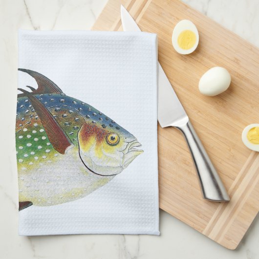 Tropischer Ohnenfisch, Vintages Meerwassertier Geschirrtuch (Viertel Falte)