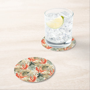 Tropischer Orange Anthurium Floral Dschungel Runder Pappuntersetzer