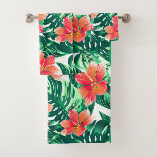 Tropischer orange Hibiskus Badhandtuch Set