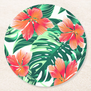 Tropischer Orange-Hibiskus Runder Pappuntersetzer