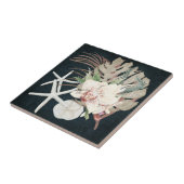 Tropischer Orchid Floral Navy Beach Seashells Fliese (Seite)