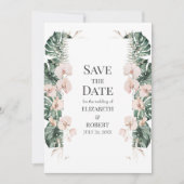 Tropischer Orchid und Monstera Save the Date Einladung (Vorderseite)