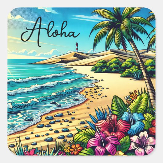 Tropischer Ozean Aloha Urlaub Quadratischer Aufkleber (Vorderseite)