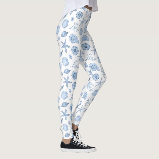 Tropischer Ozean Blue Nautical Vintag Seashells Leggings (Rechts)