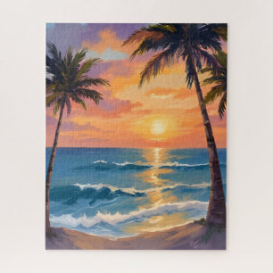 Tropischer Ozean Sonnenuntergang Palme Aquarell Puzzle