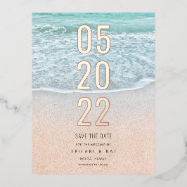 Tropischer Ozean und Sandstrand Save the Date Folie Einladungspostkarte